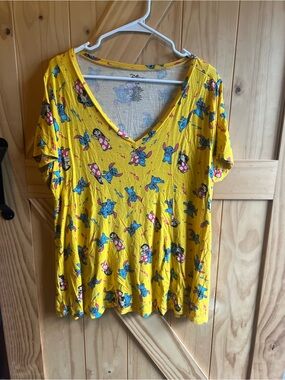 Disney Plus Size 1 Yellow V-Neck Short Sleeve Fit & Flare Torrid Lilo & Stitch
